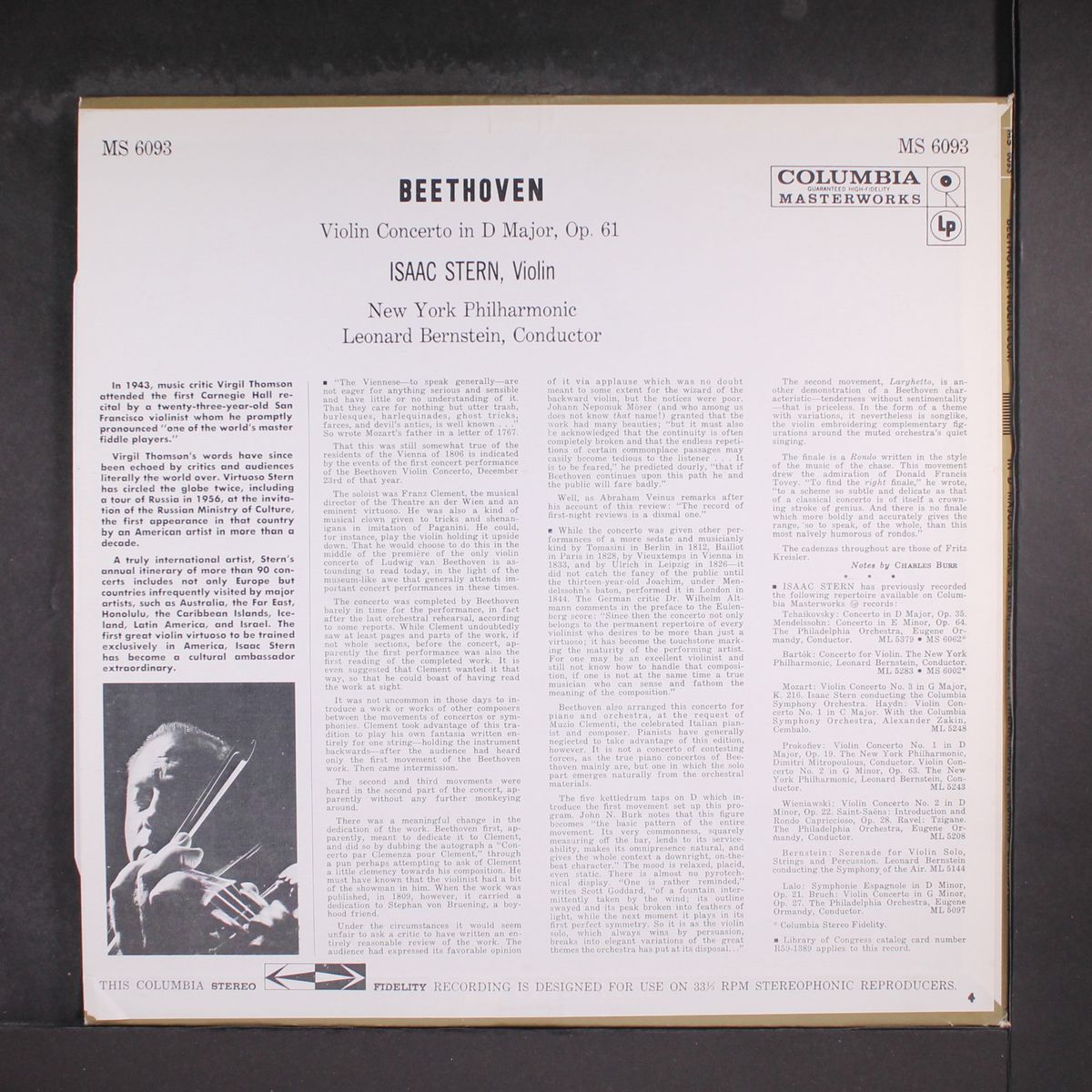 beethoven: violin concerto in d major by ISAAC STERN