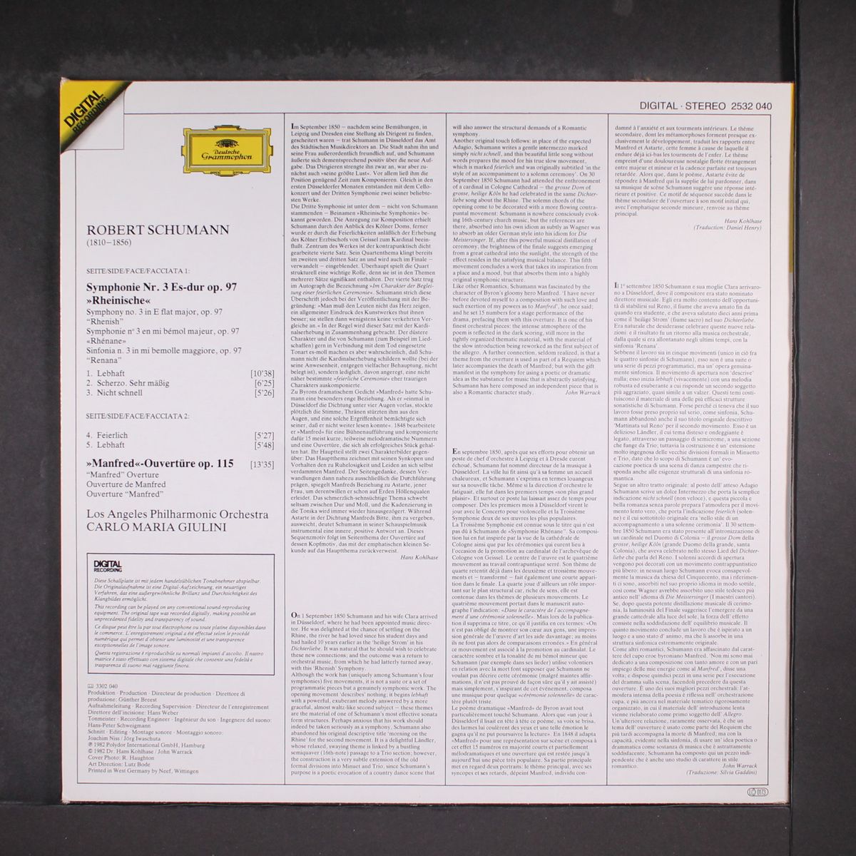 schumann: symphony no. 3 by CARLO MARIA GIULINI