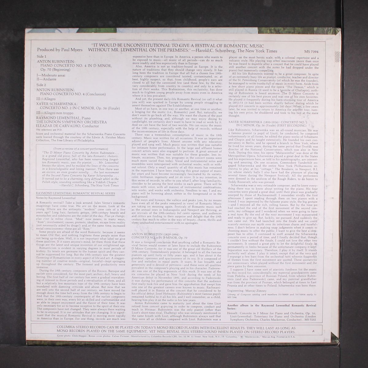 first stereo recordings of rubinstein / scharwenka by RAYMOND LEWENTHAL