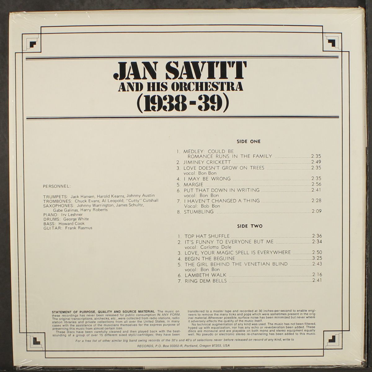 selections never before on record by JAN SAVITT