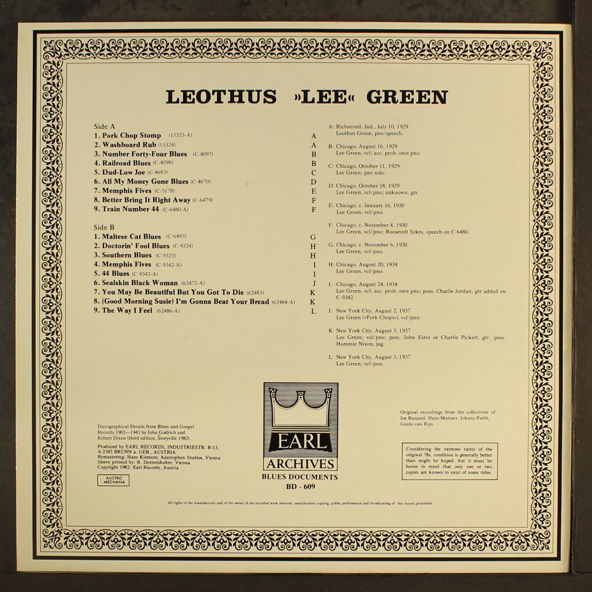 blues and barrelhouse piano by LEOTHUS 'LEE' GREEN