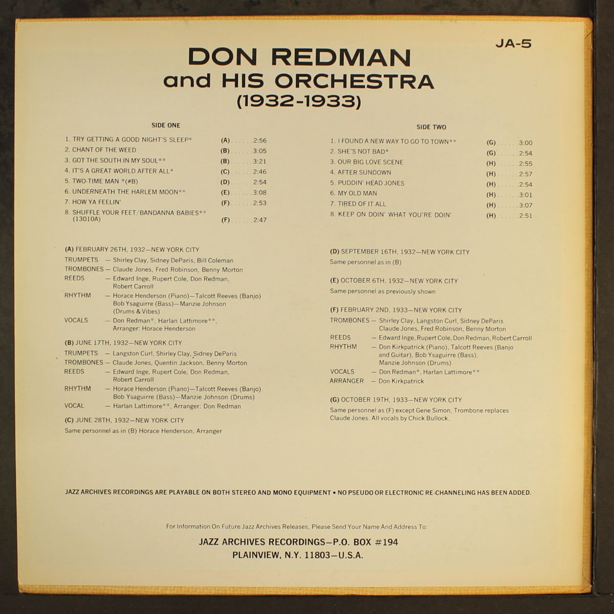 1932-1933 by DON REDMAN