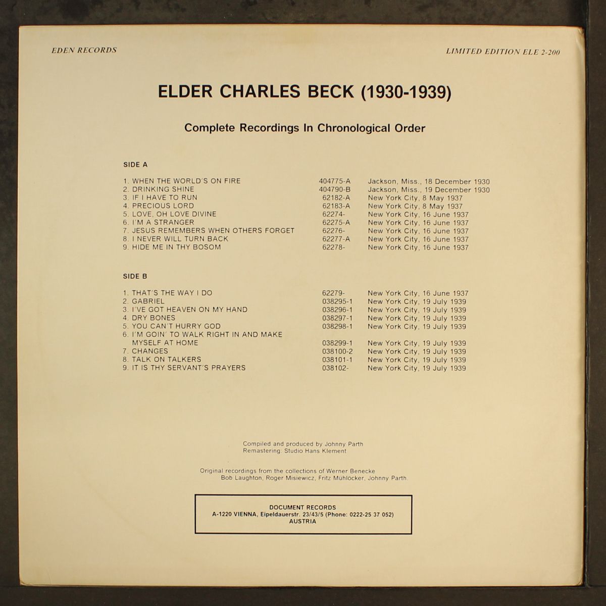 (1930-1939) complete recordings in chronological order by ELDER CHARLES BECK