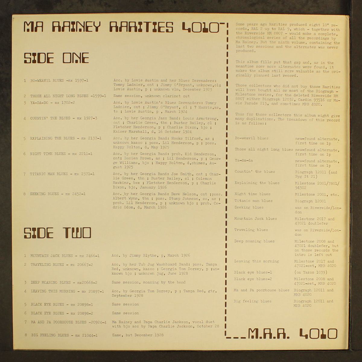 rarities 4010 by MA RAINEY