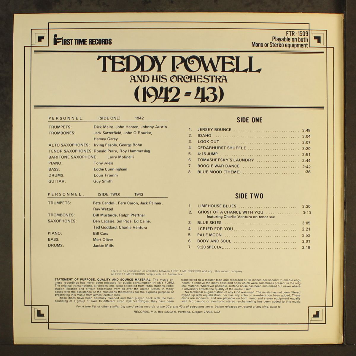 instrumentals never before on record (1942-43) by TEDDY POWELL