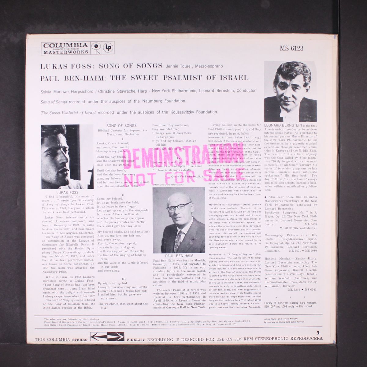 foss: song of songs / ben haim: sweet psalmist of israel by LEONARD BERNSTEIN