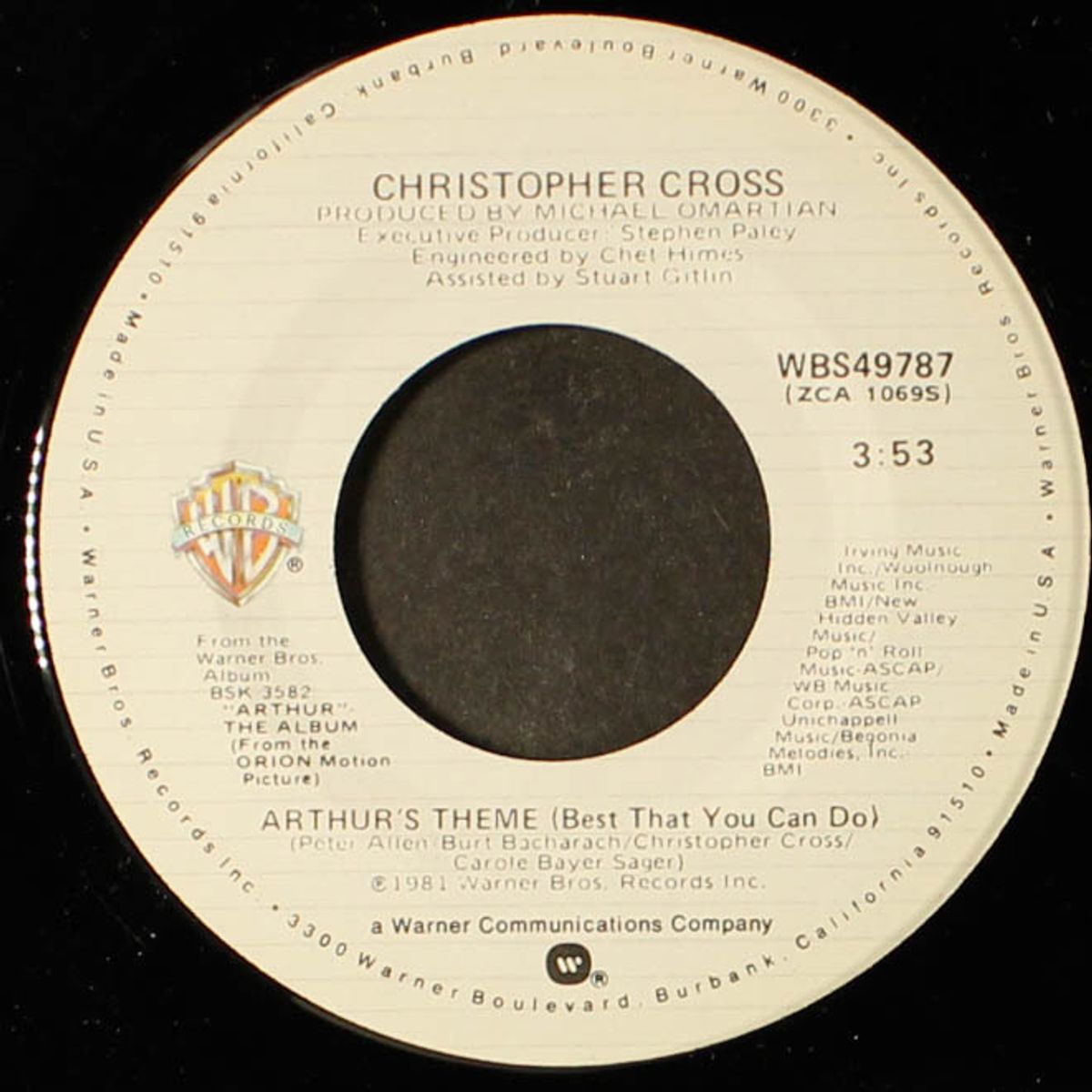arthur's theme / minstrel gigolo by CHRISTOPHER CROSS