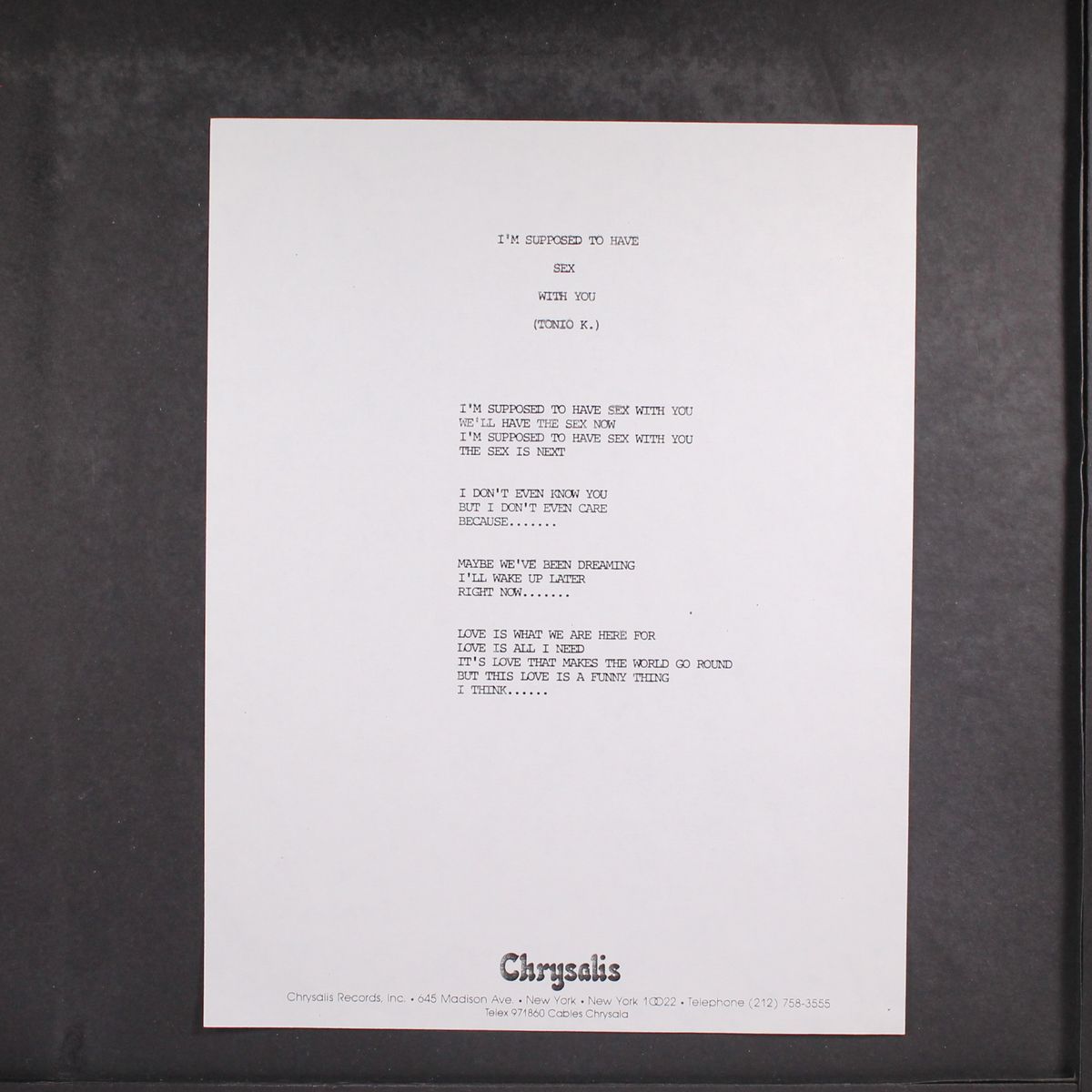 i'm supposed to have sex with you / same by TONIO K.