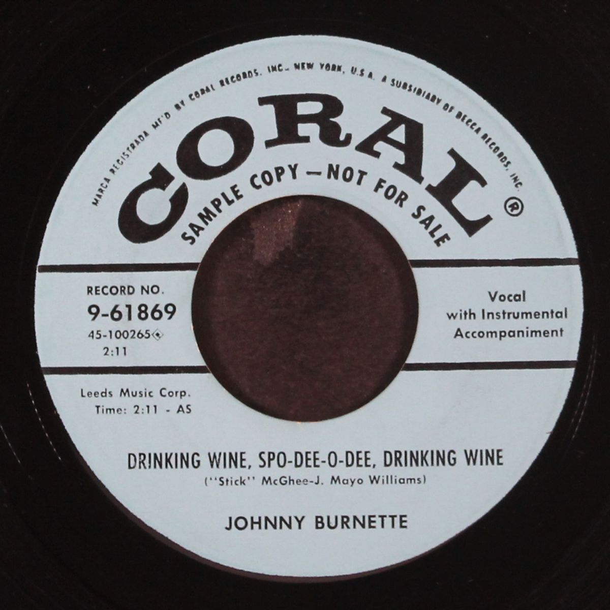 drinking wine, spo-dee-o-dee, drinking wine / butterfingers by JOHNNY BURNETTE TRIO