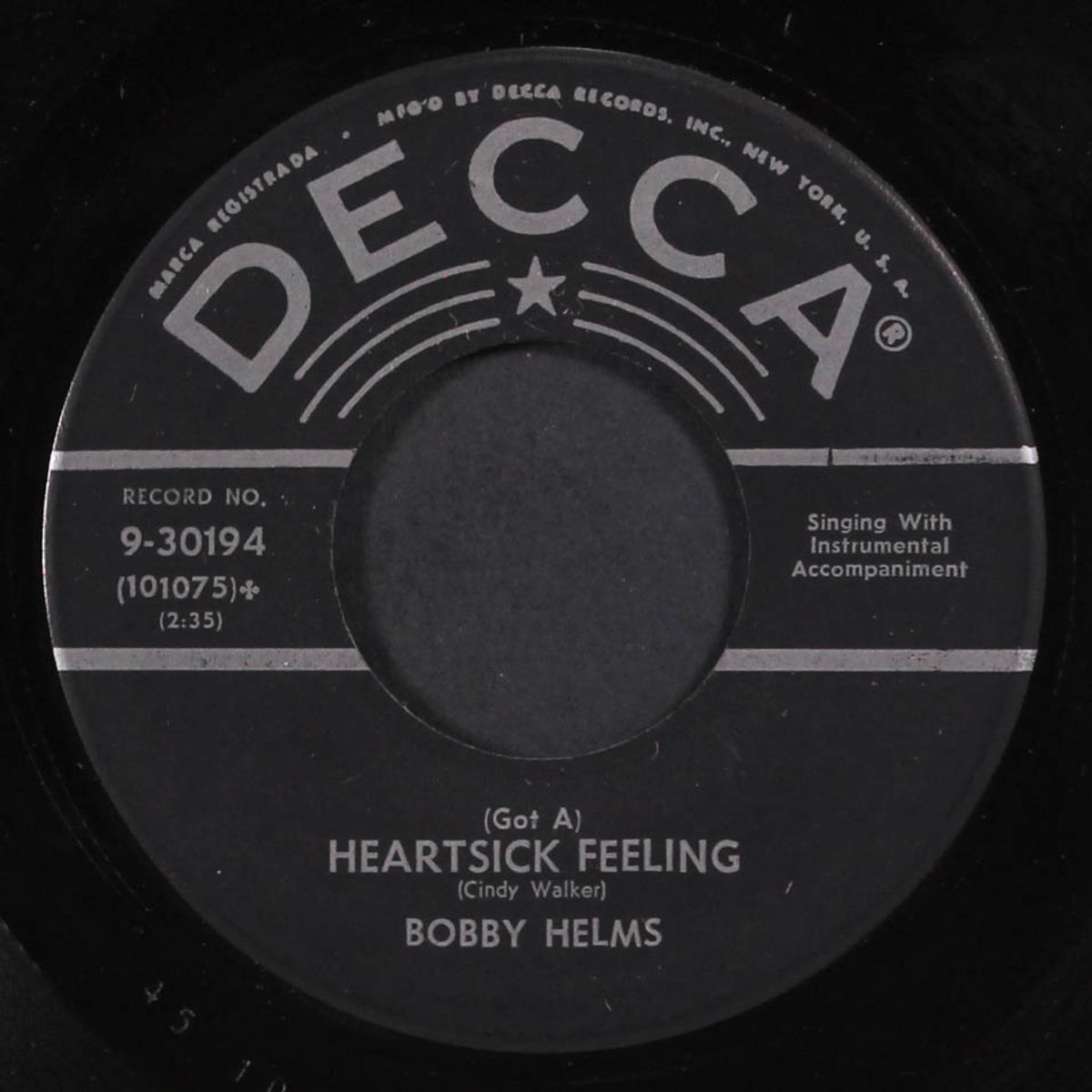 fraulein / heartsick feeling by BOBBY HELMS