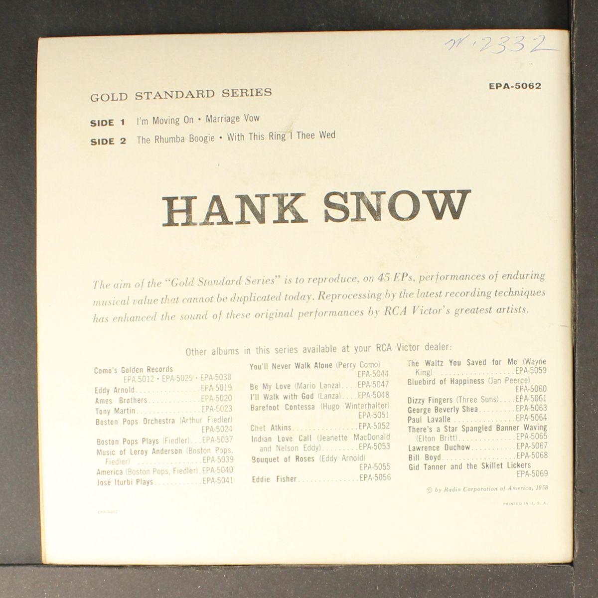 i'm moving on + 3 by HANK SNOW