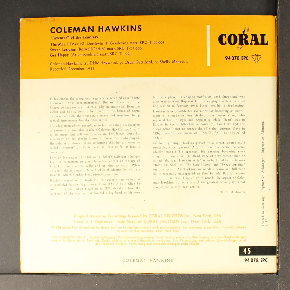 inventor of the tenor sax by COLEMAN HAWKINS