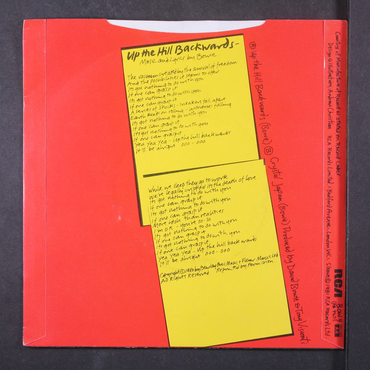 up the hill backwards by DAVID BOWIE