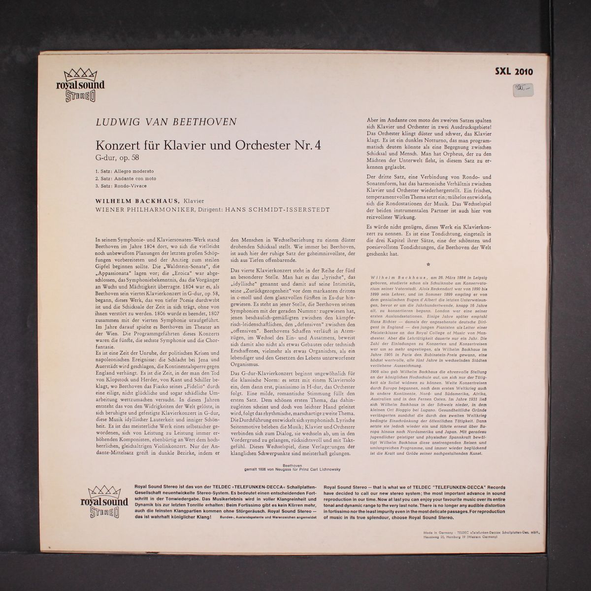 beethoven: konzert fur klavier und orhcester nr. 4 by WILHELM BACKHAUS