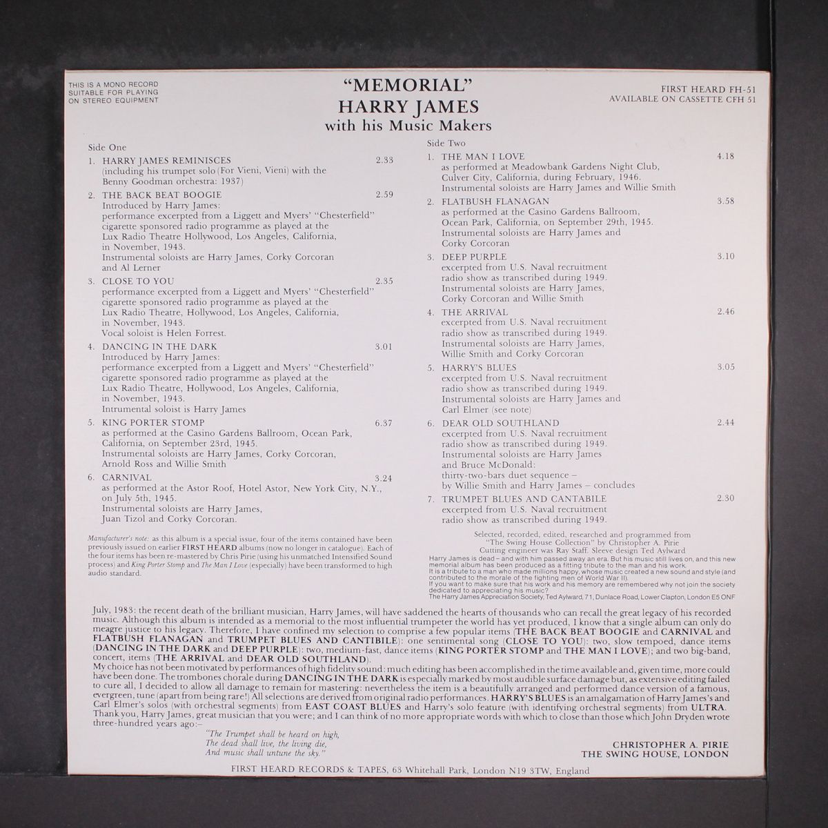 memorial album by HARRY JAMES