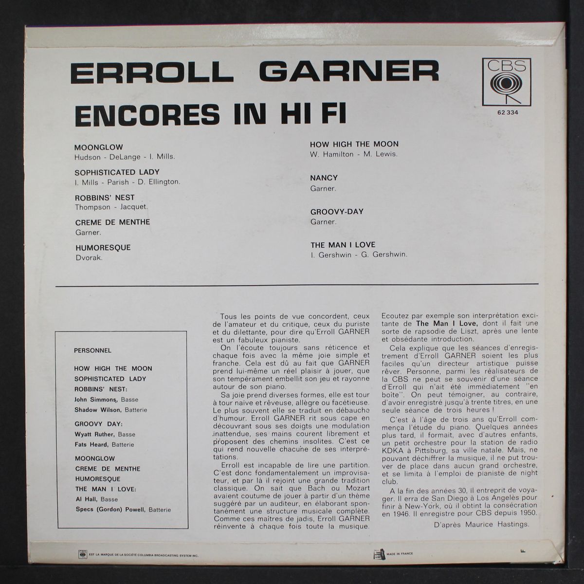 encores in hi-fi by ERROLL GARNER