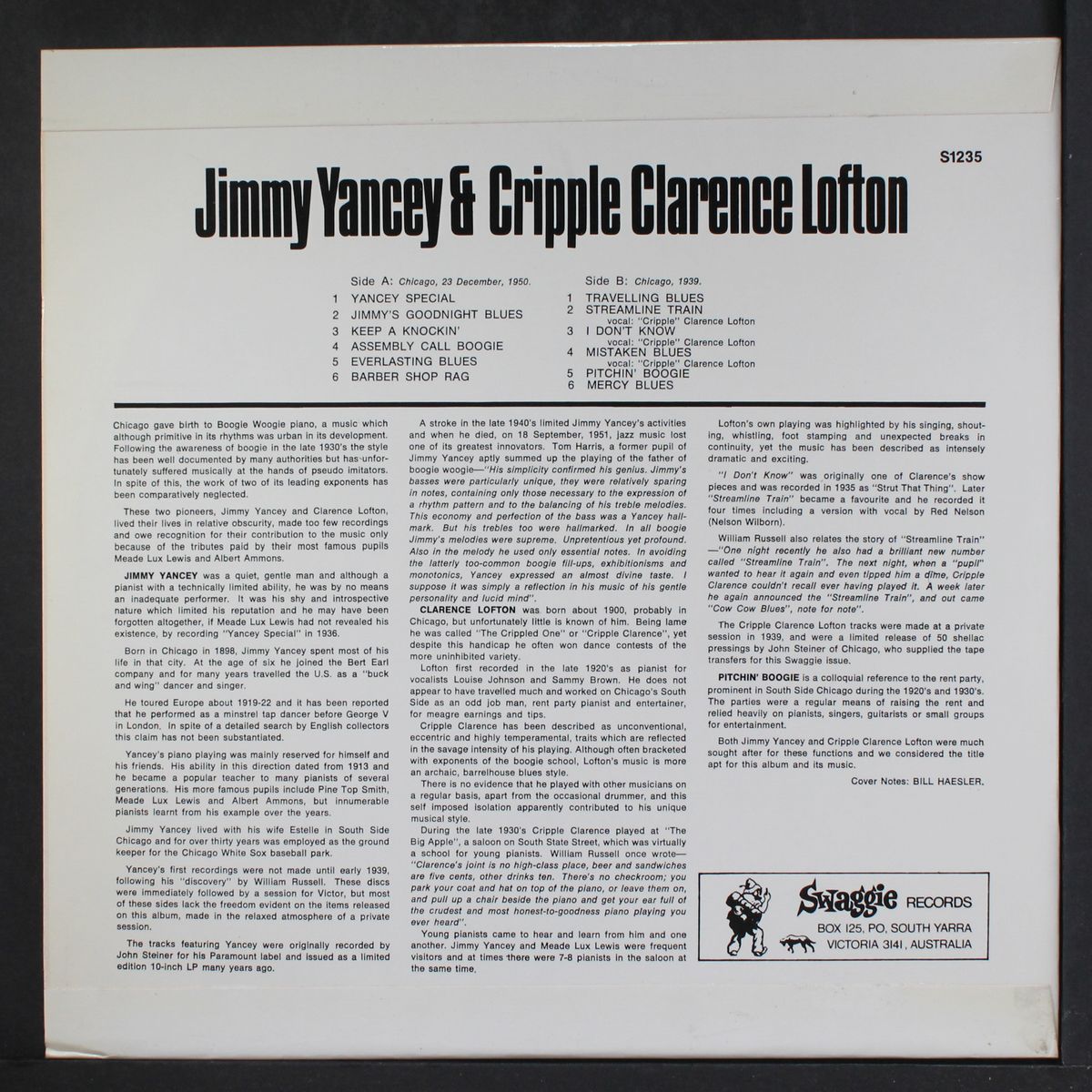 pitchin' boogie by JIMMY YANCEY / CRIPPLE CLARENCE LOFTON