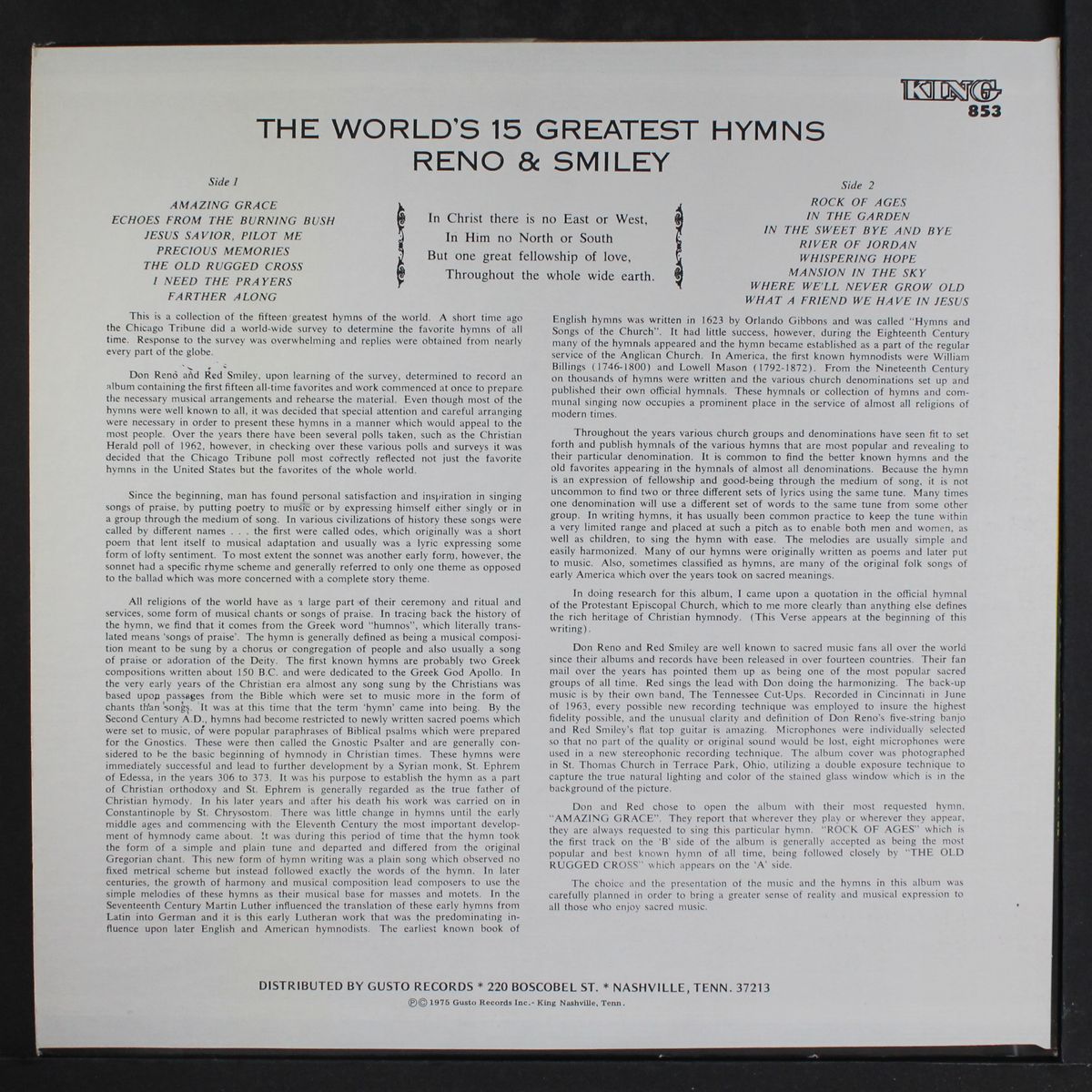 the world's 15 greatest hymns by RENO & SMILEY