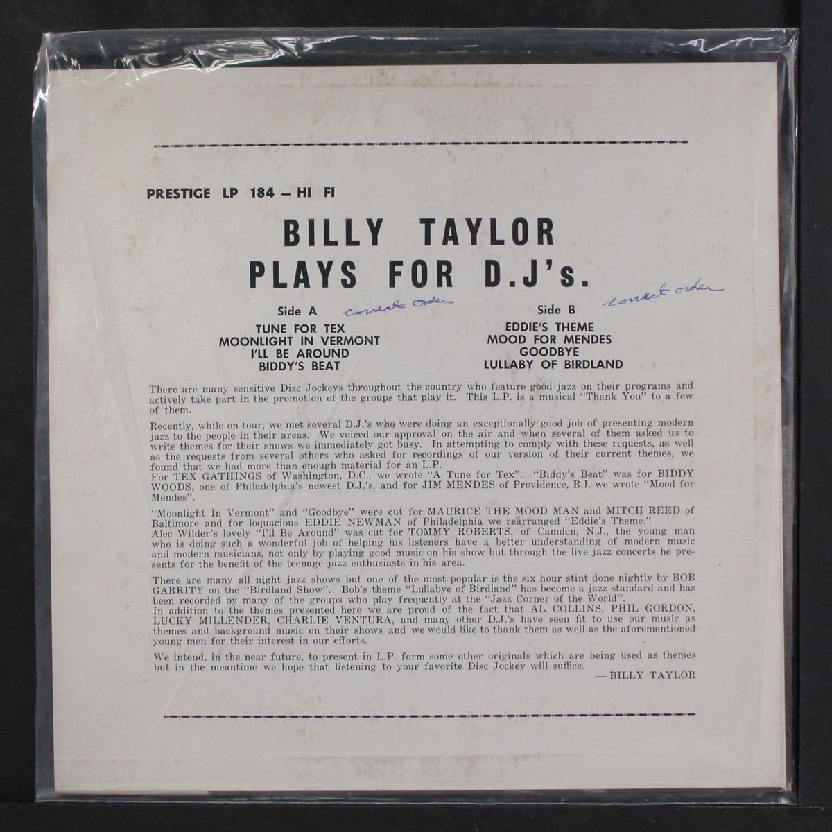 plays for d.j.'s by BILLY TAYLOR