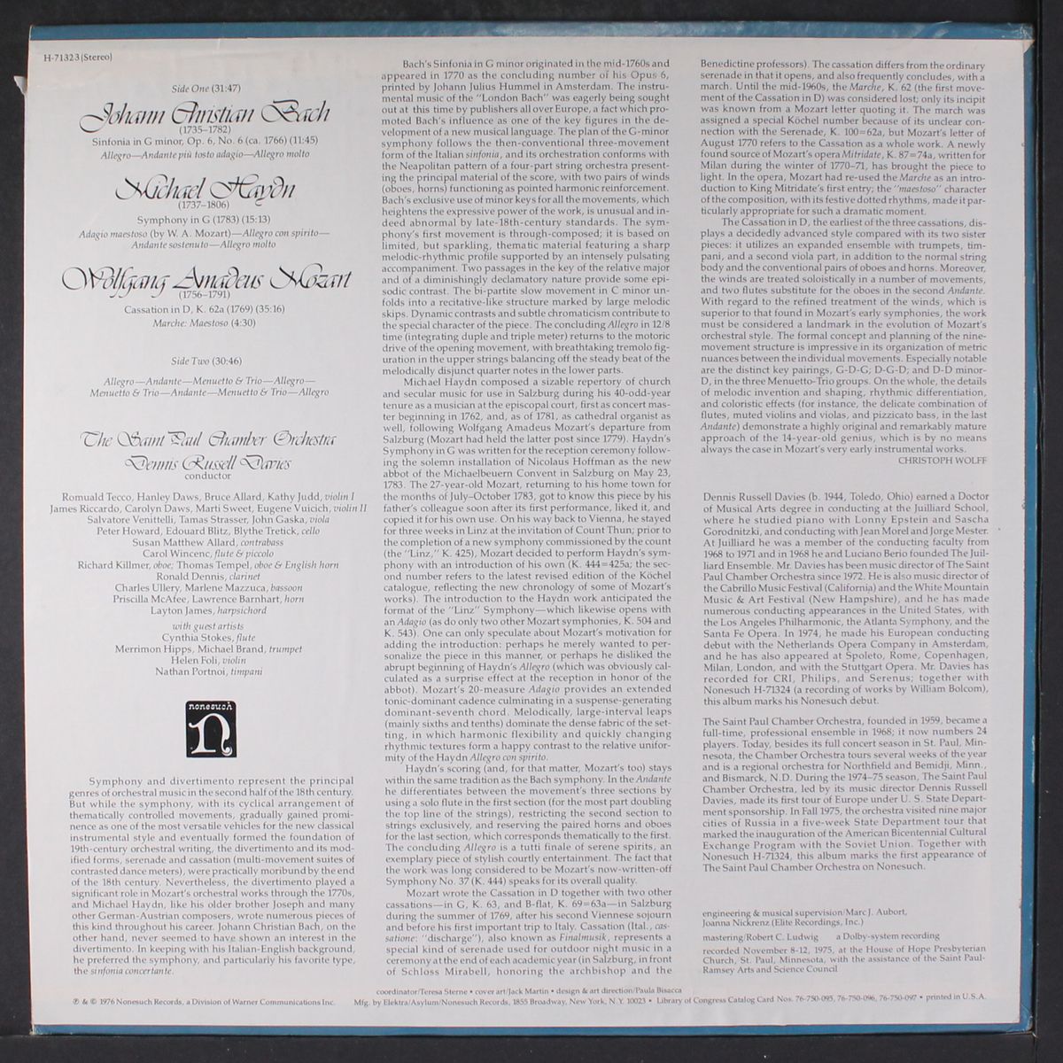 j.c. bach/m. haydn/mozart by DENNIS RUSSELL DAVIES