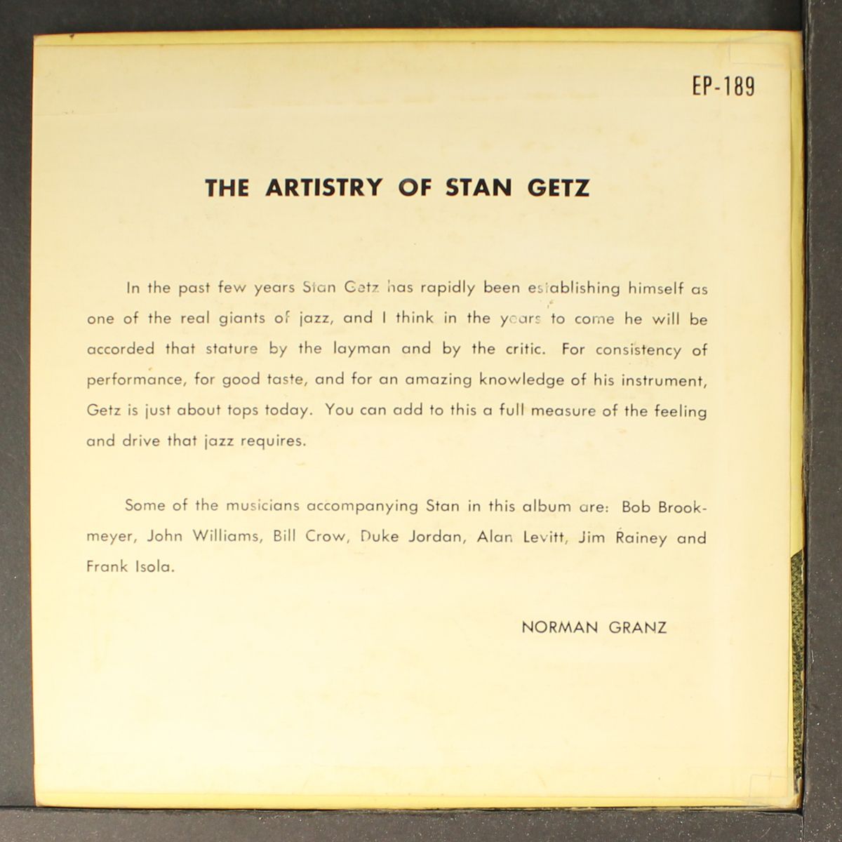 the artistry of by STAN GETZ