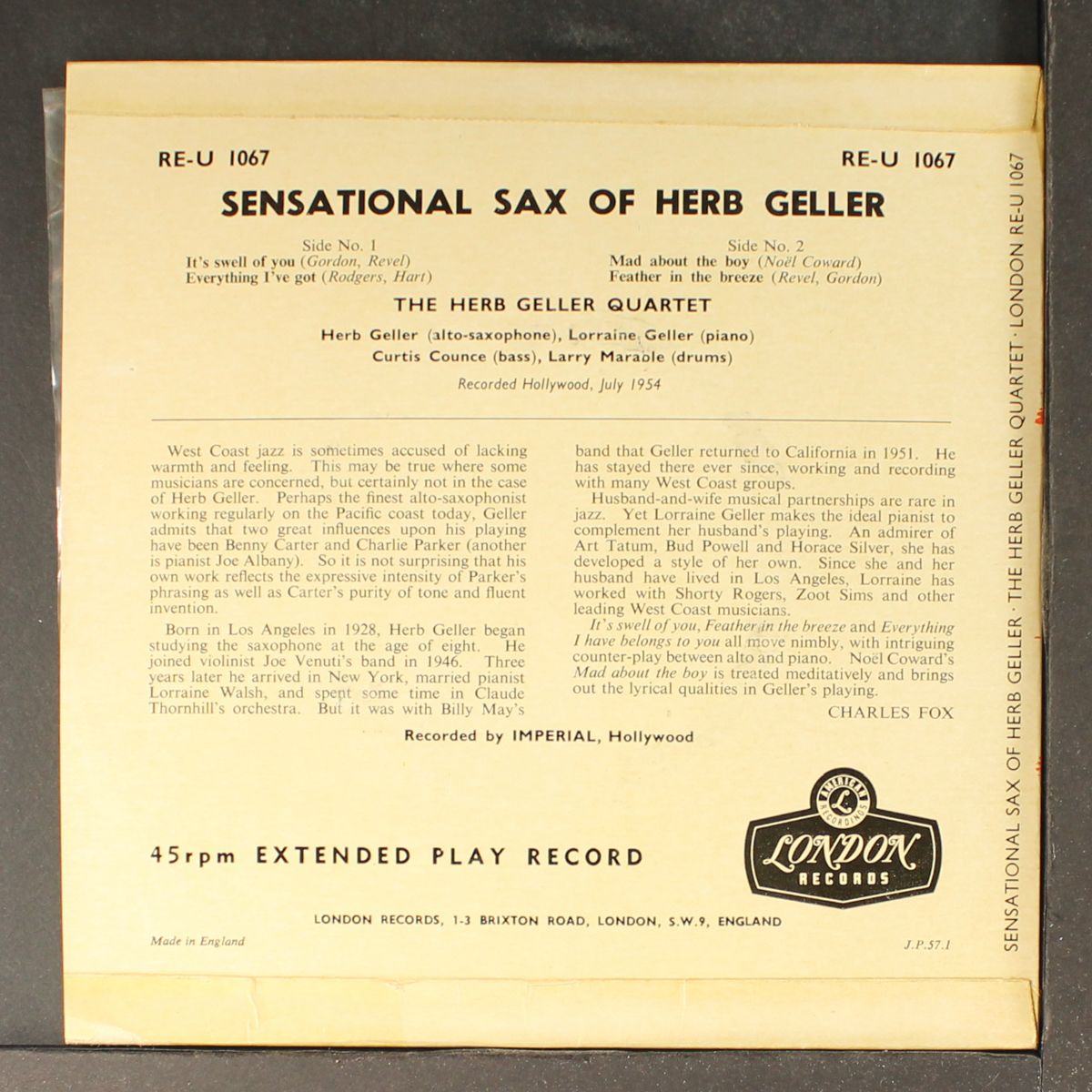 sensational sax of by HERB GELLER