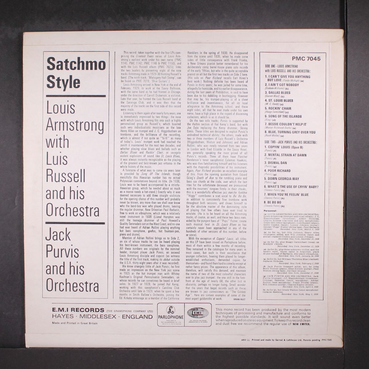 satchmo style by LOUIS ARMSTRONG / JACK PURVIS