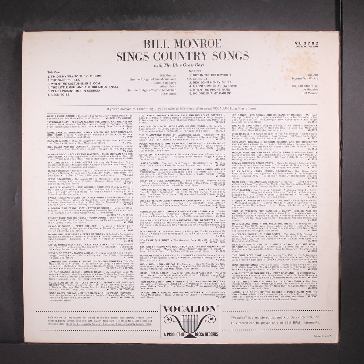 sings country songs by BILL MONROE