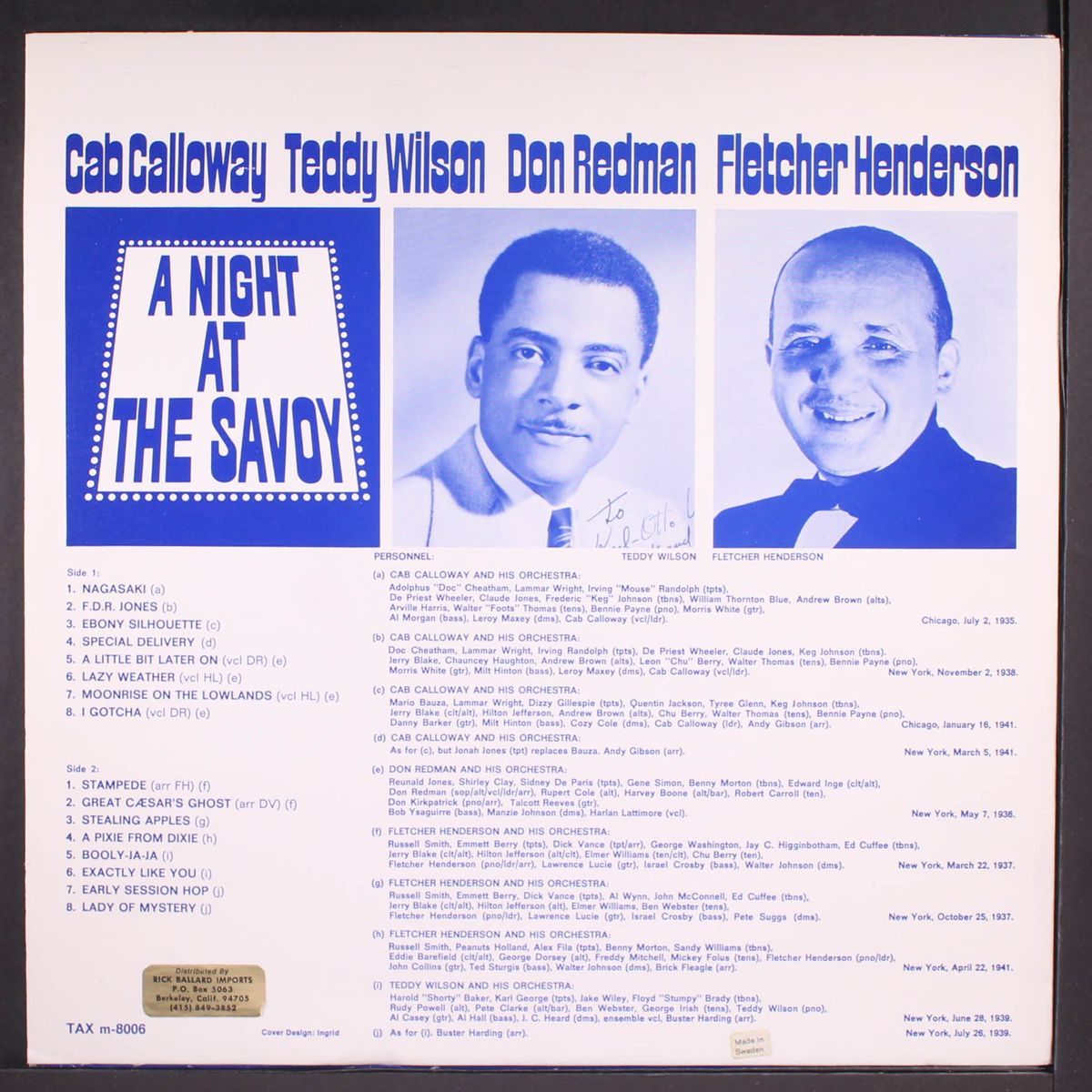 a night at the savoy by CAB CALLOWAY, TEDDY WILSON, DON REDMAN, FLETCHER HENDERSON