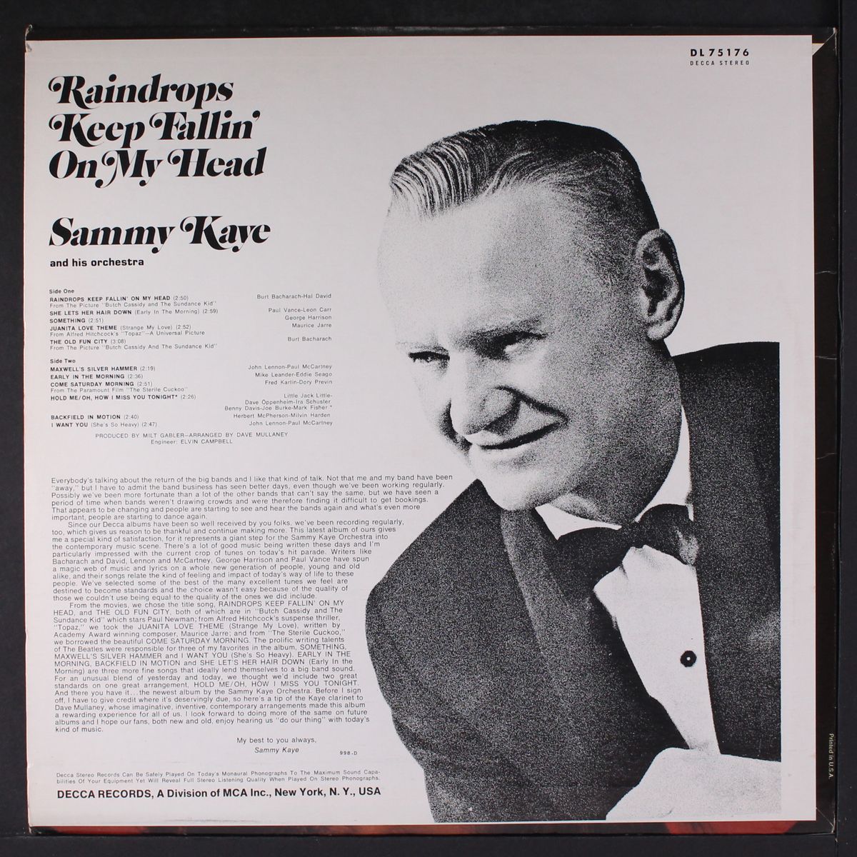 raindrops keep fallin' on my head by SAMMY KAYE