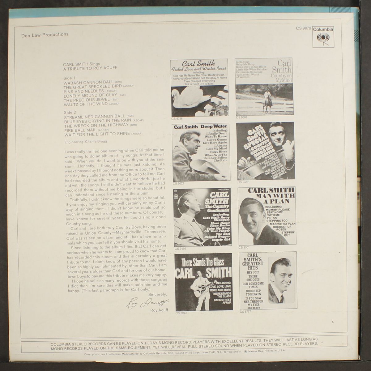 sings a tribute to roy acuff by CARL SMITH