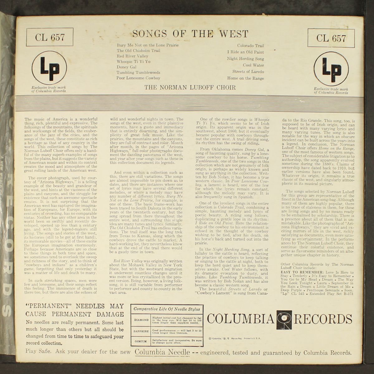 songs of the west by NORMAN LUBOFF CHOIR