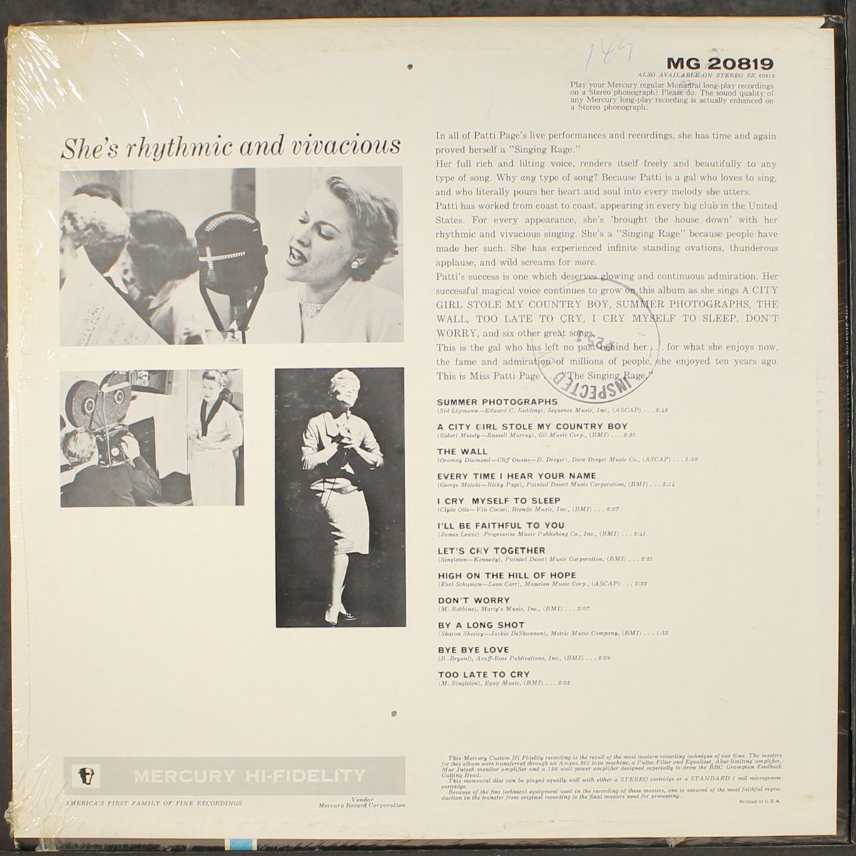 the singing rage by PATTI PAGE