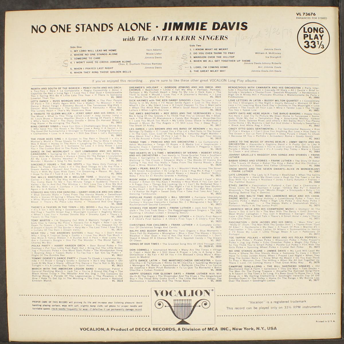 no one stands alone by JIMMIE DAVIS