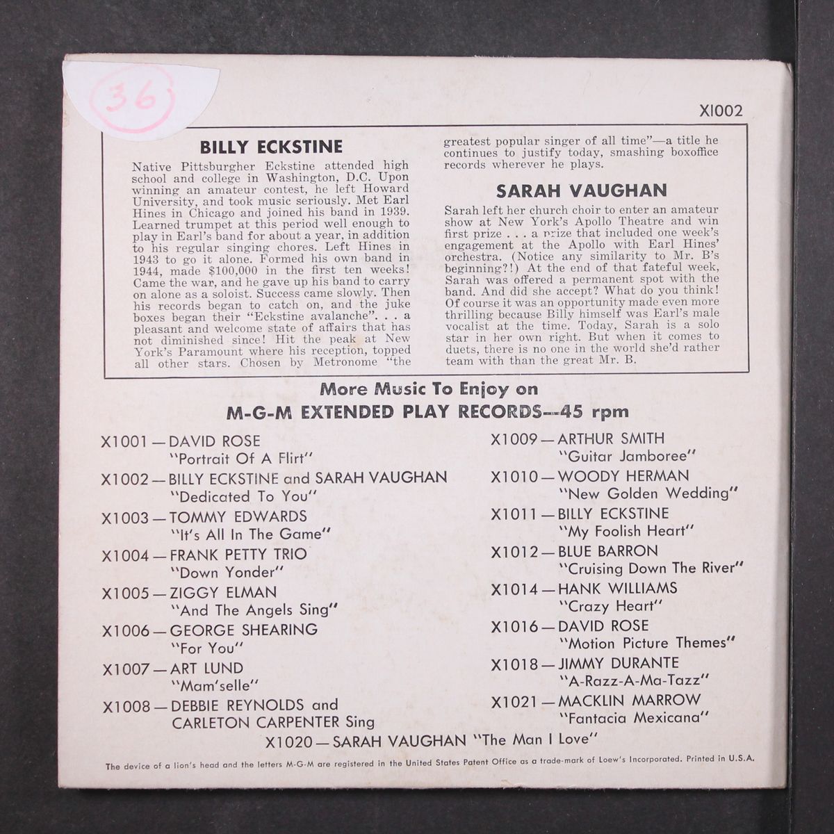 dedicated to you by BILLY ECKSTINE & SARAH VAUGHAN