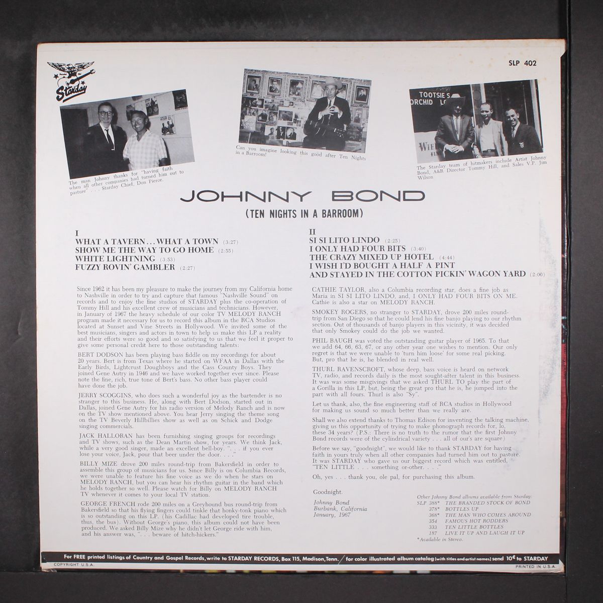 ten nights in a barroom by JOHNNY BOND