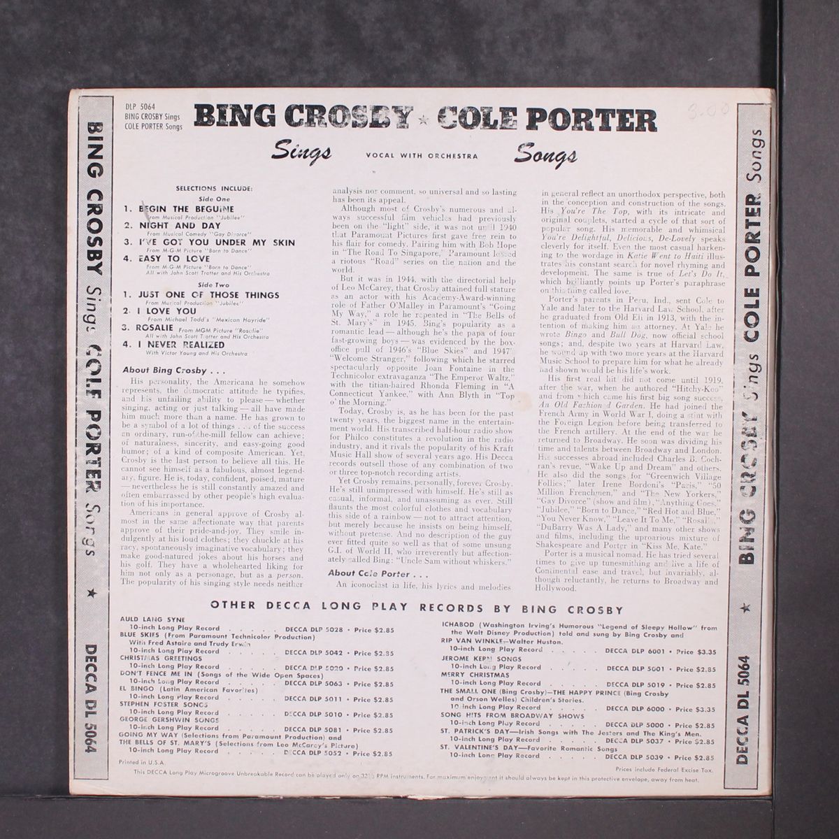 sings cole porter songs by BING CROSBY