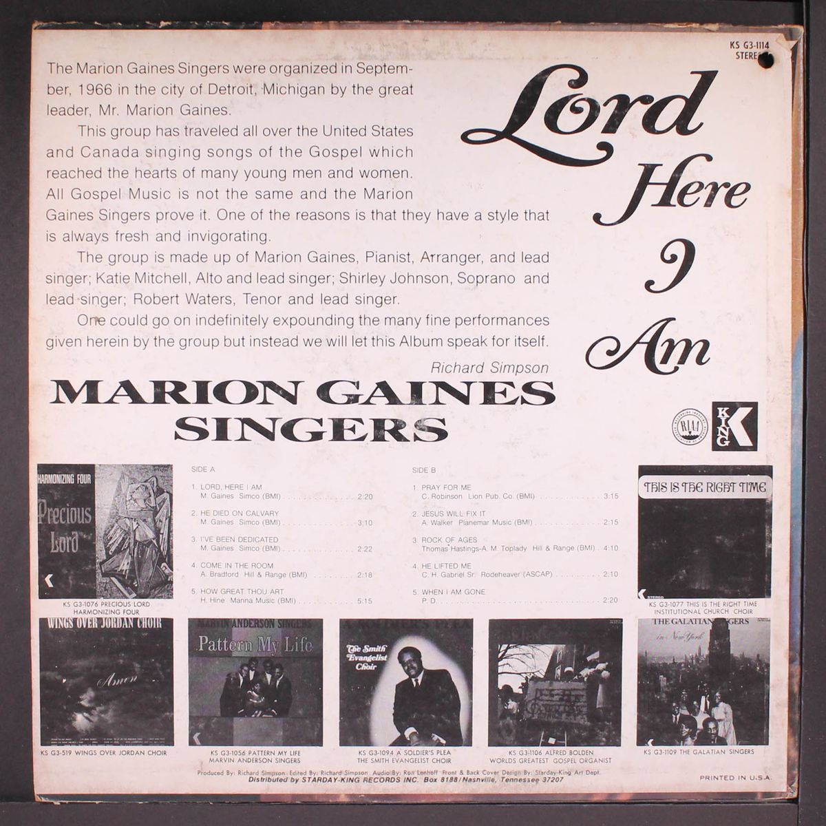lord here i am by MARION GAINES SINGERS