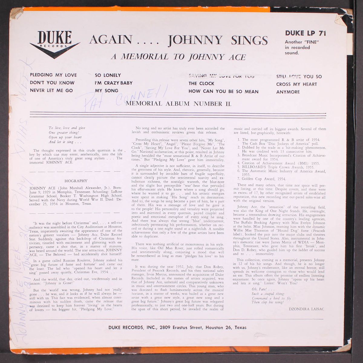 memorial album by JOHNNY ACE