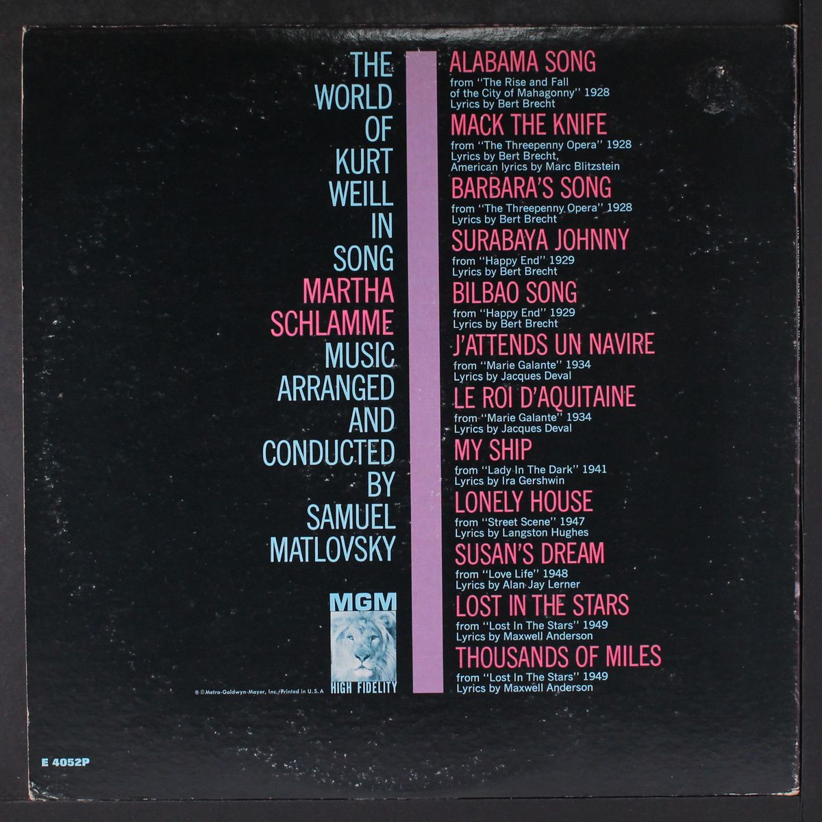 the world of kurt weill in song by MARTHA SCHLAMME