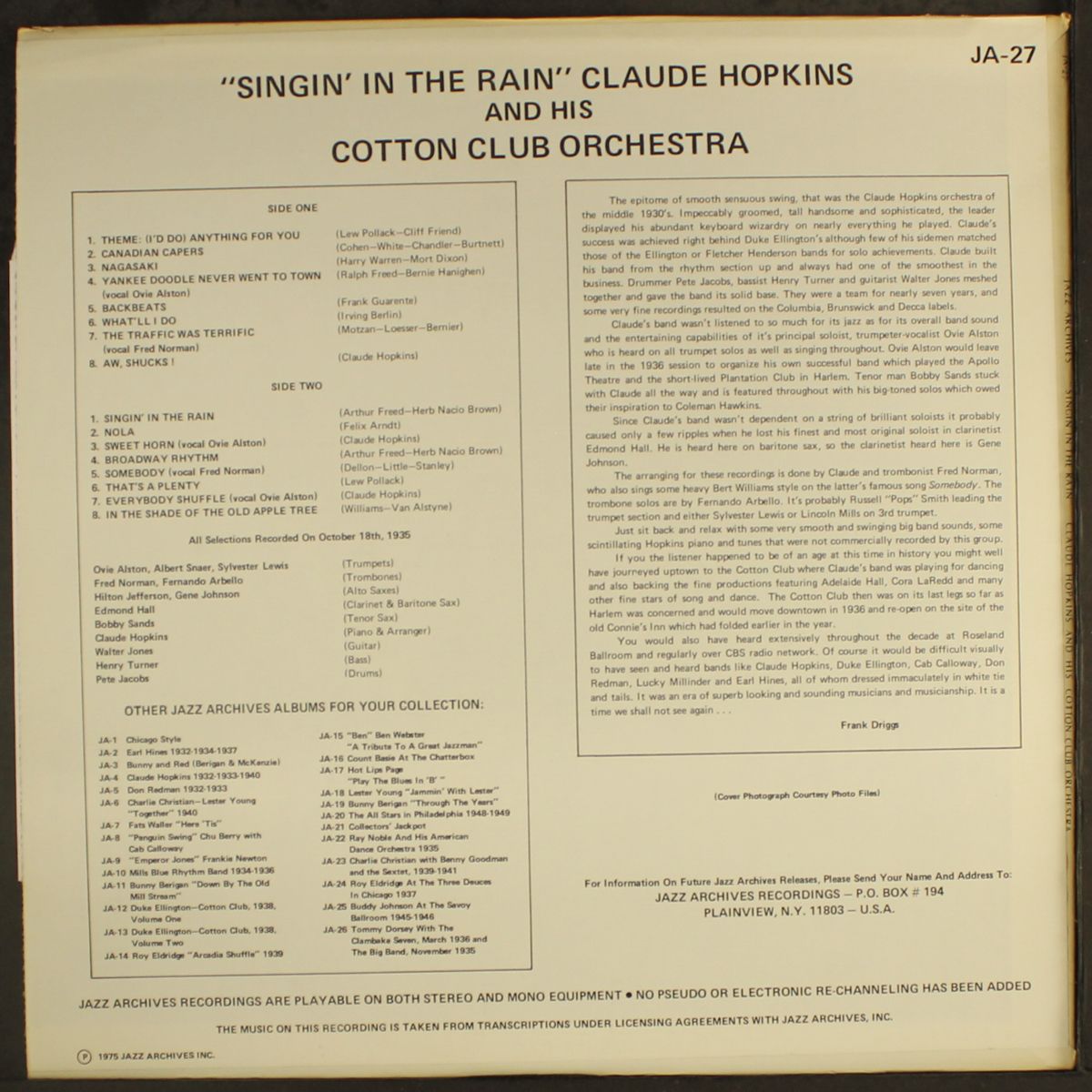singin in the rain by CLAUDE HOPKINS