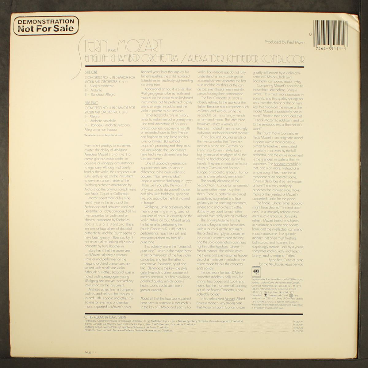mozart: violin concertos no.4 & no. 2 by ISAAC STERN