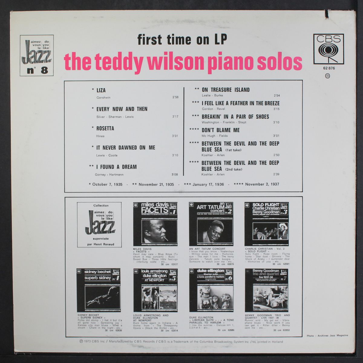 piano solos by TEDDY WILSON