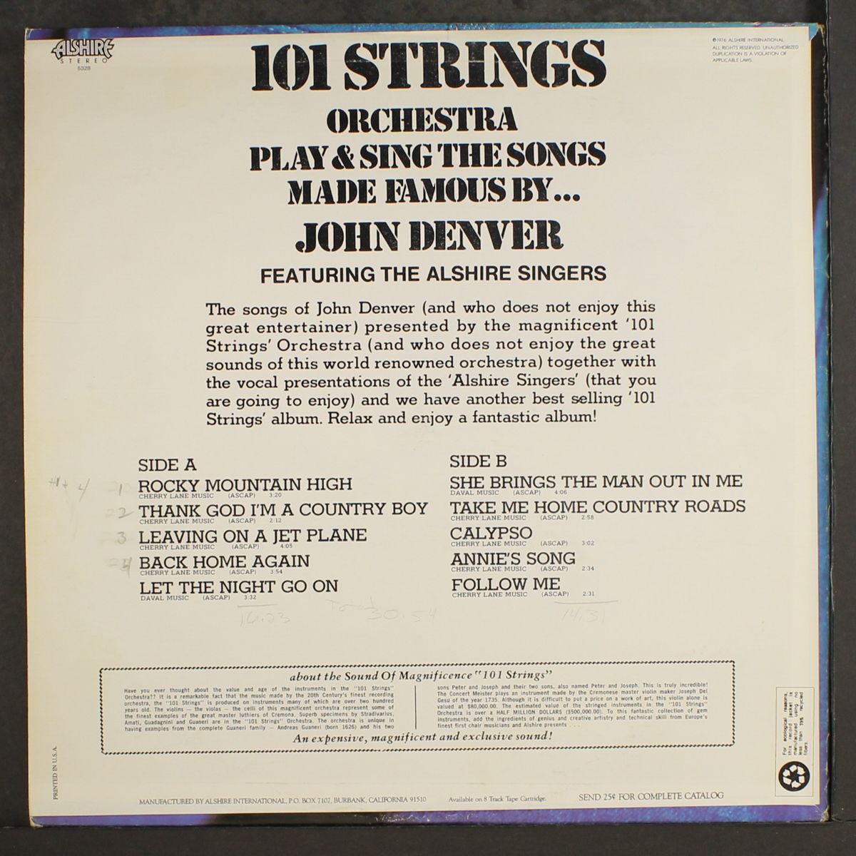 songs made famous by john denver by 101 STRINGS