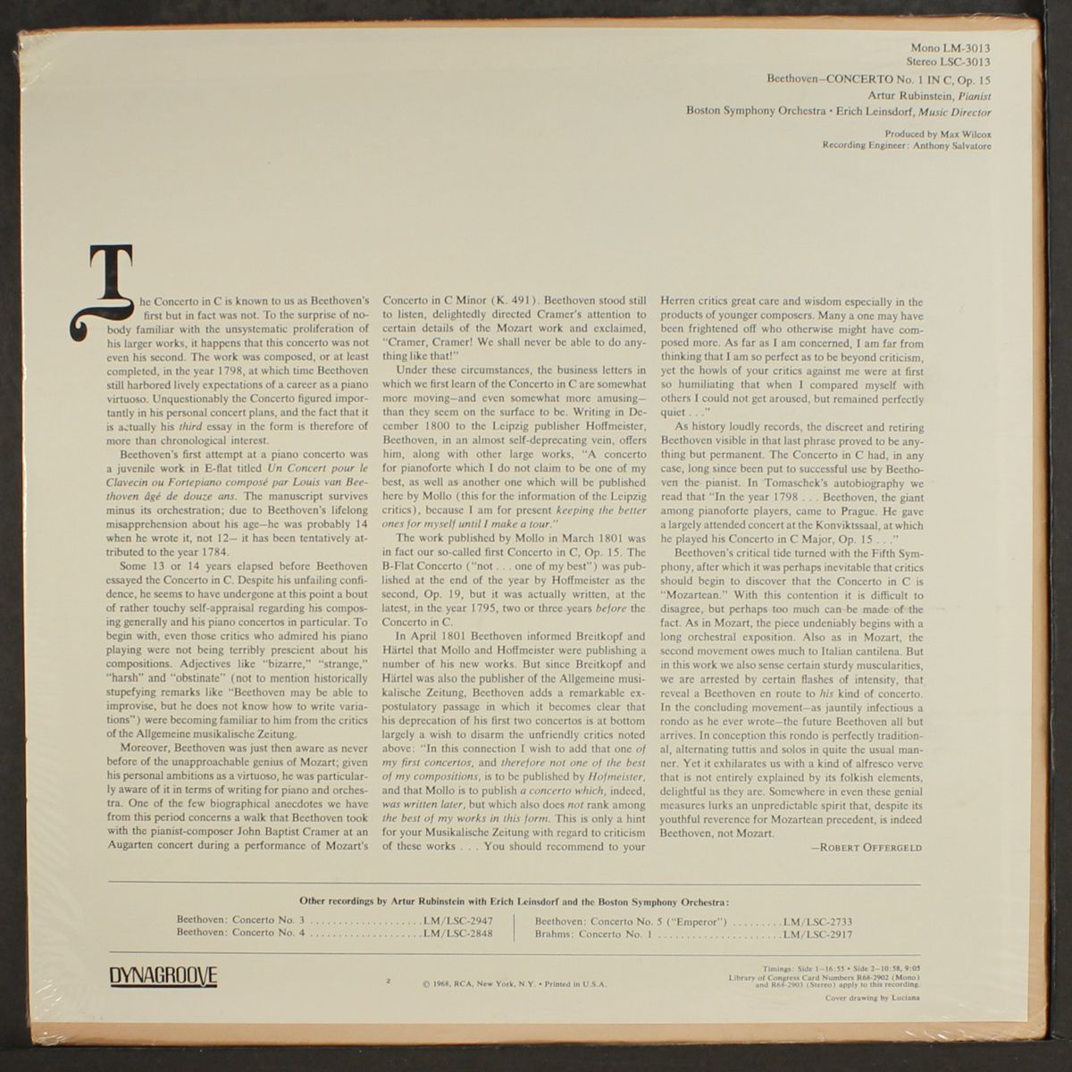 beethoven: piano concerto no.1 by ARTUR RUBINSTEIN