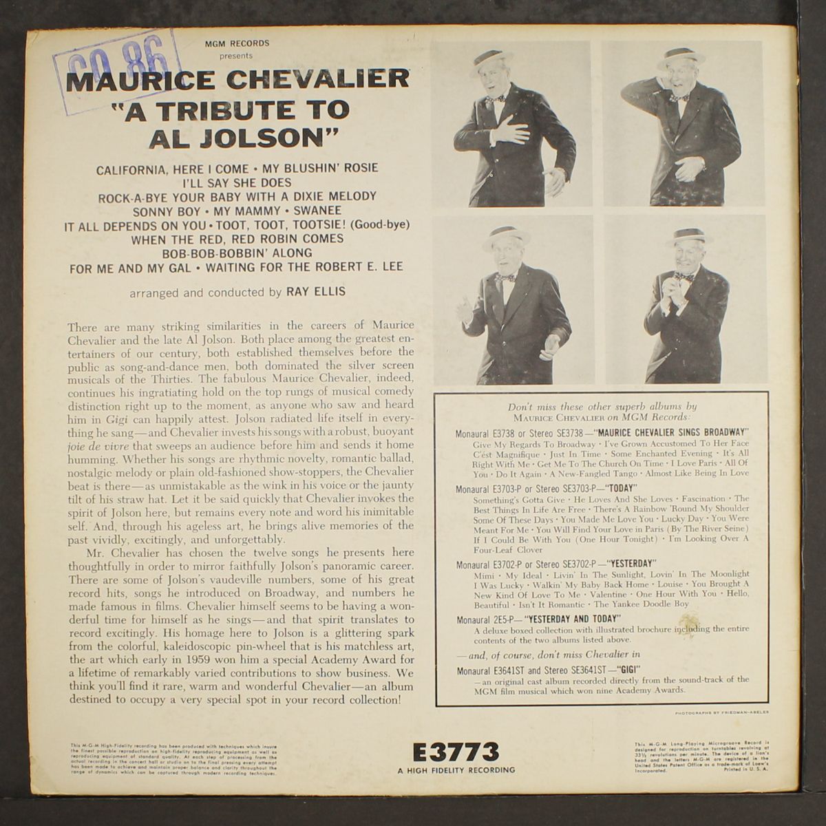 a tribute to al jolson by MAURICE CHEVALIER
