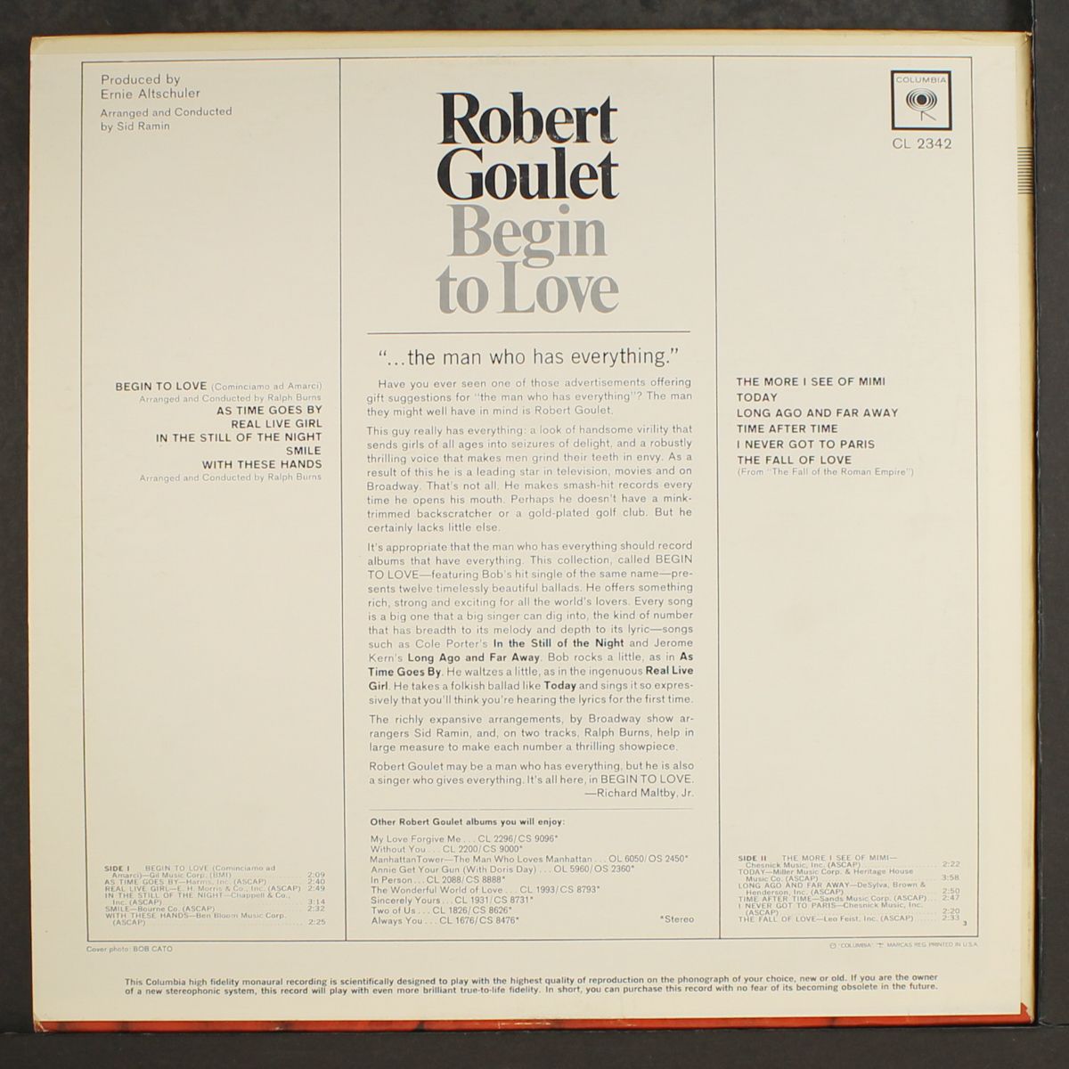 begin to love by ROBERT GOULET