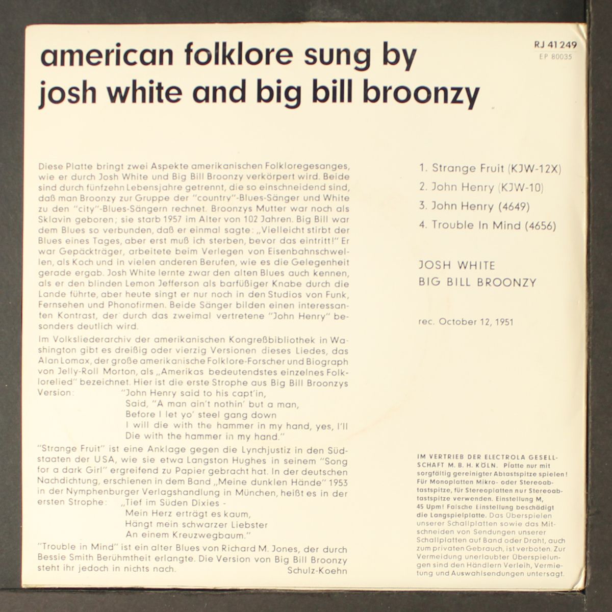 american folklore by JOSH WHITE & BIG BILL BROONZY
