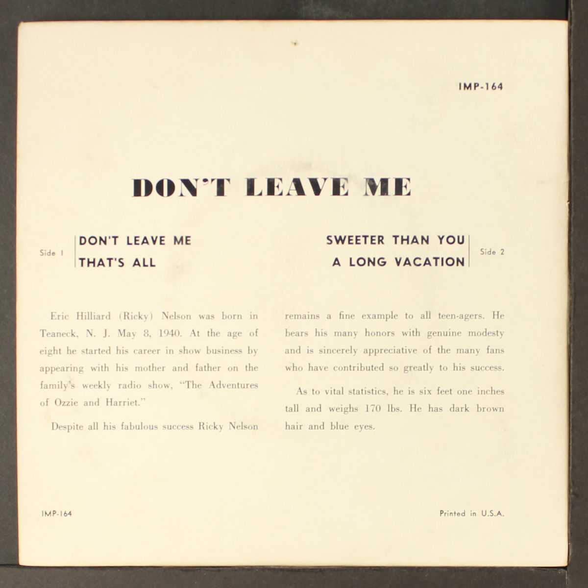 don't leave me +3 by RICKY NELSON