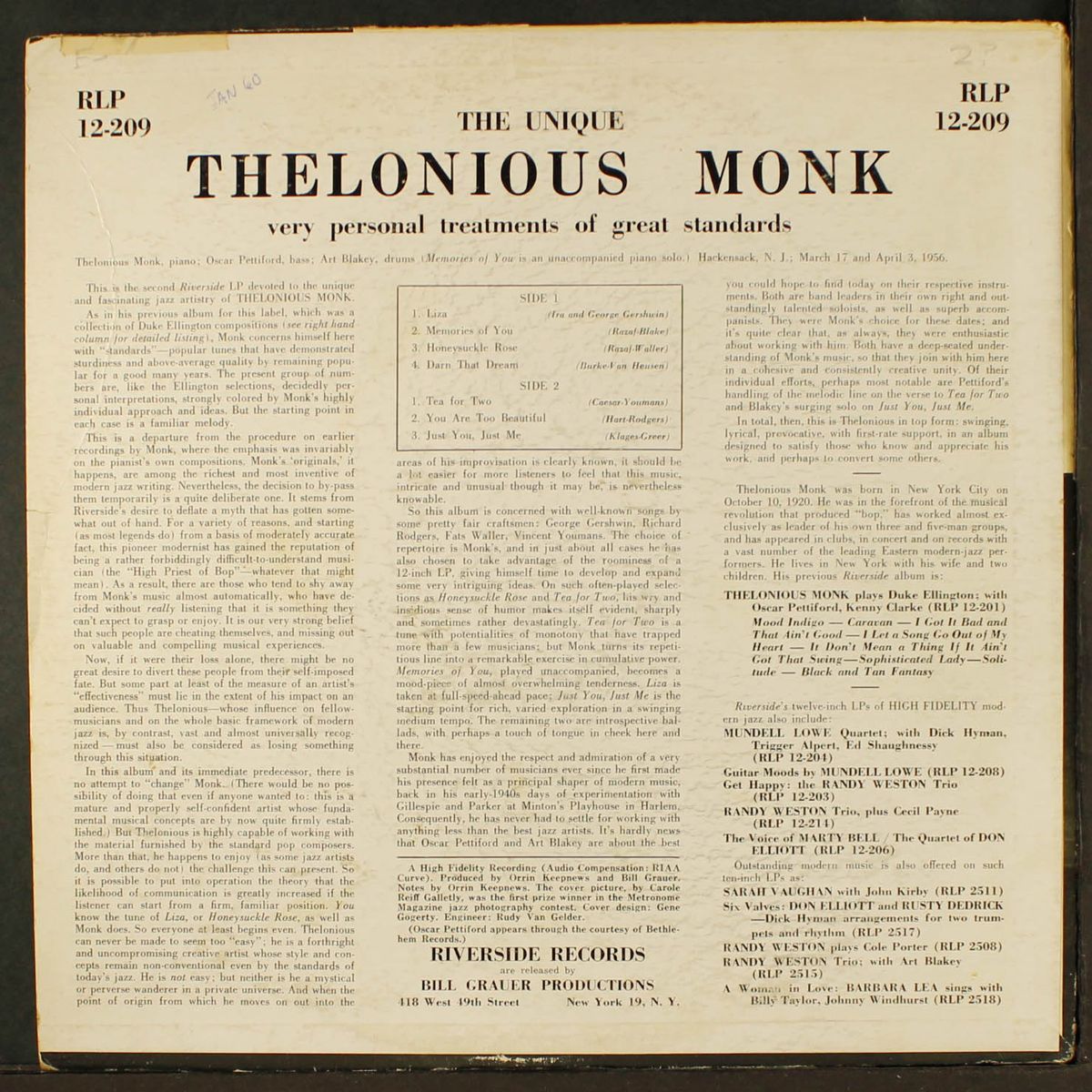 the unique by THELONIOUS MONK